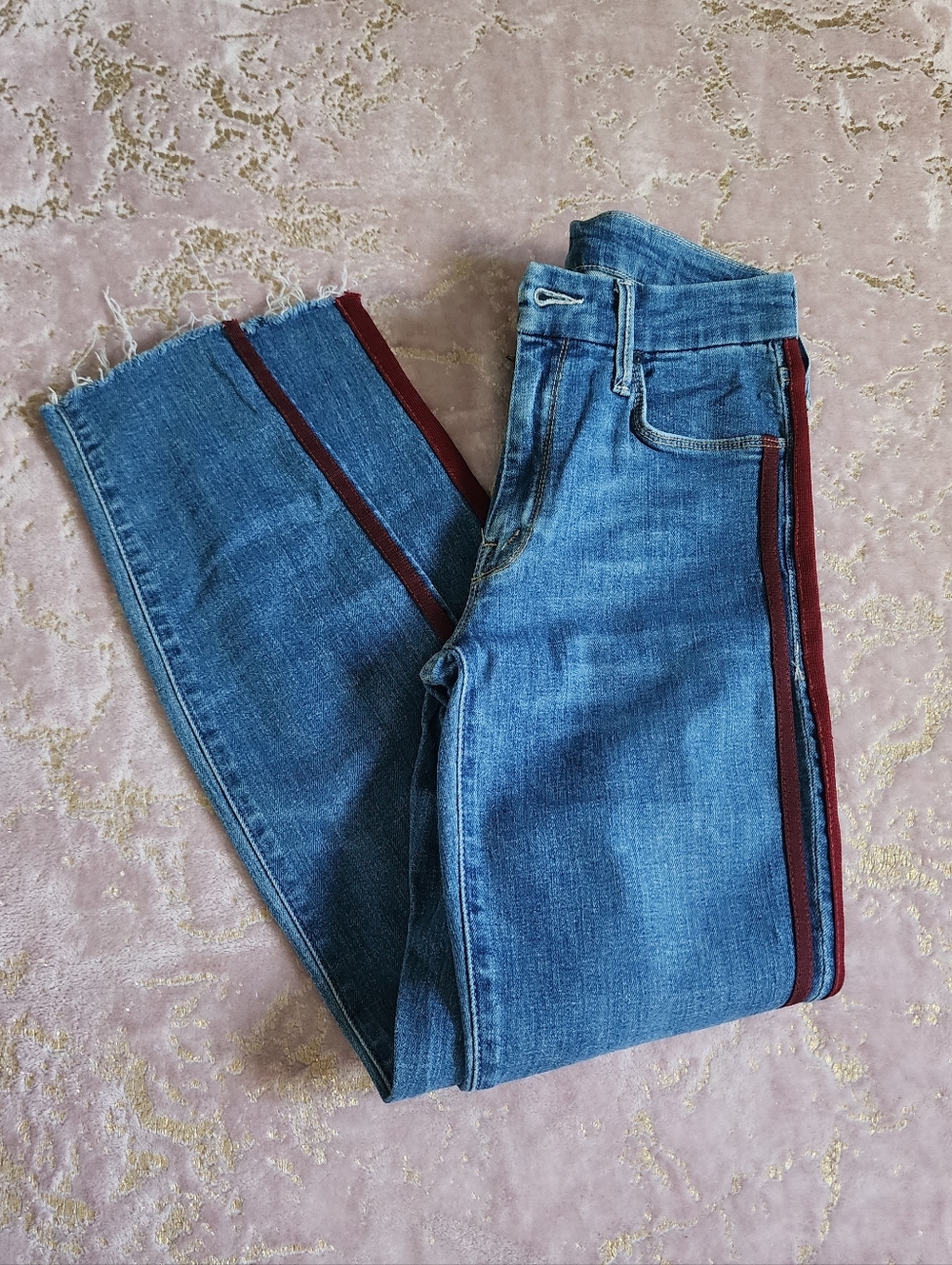 MOTHER | The Looker Ankle Fray - Burgundy Side Stripes